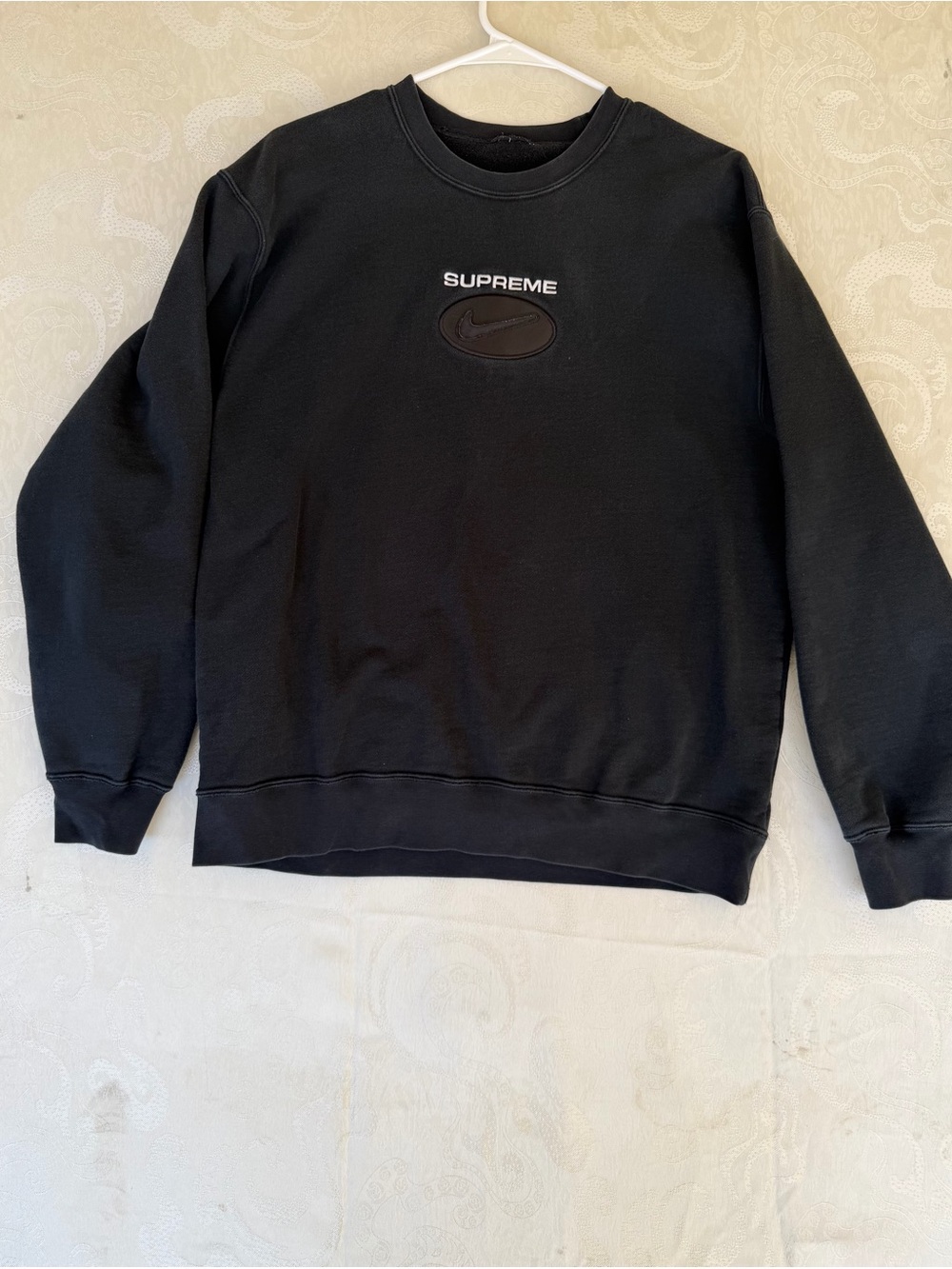 Nike Supreme Black Crewneck with White Wordmark and Black Patch
